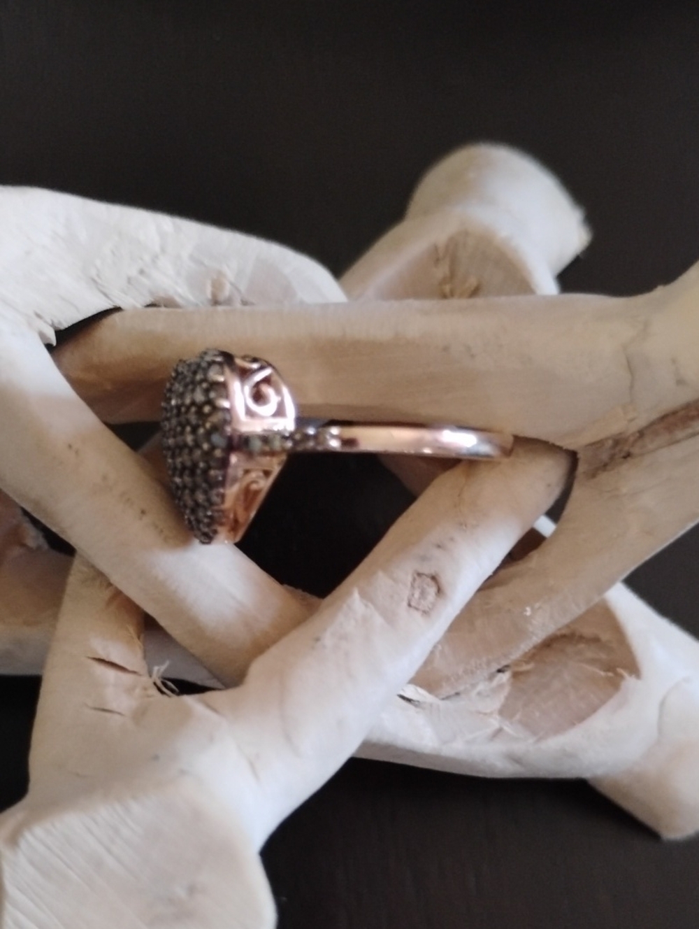 Natural Champagne Diamond Heart Ring In Rose Gold Vermeil Over 925 Silver - Picture 6 of 7
